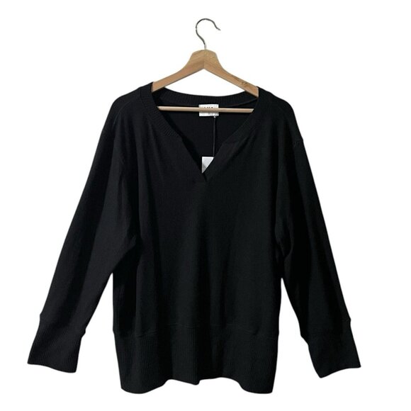 LNA Brushed Ross Pullover Top Plus Size 3X Black Notch V Neck Long Sleeve - Picture 2 of 7